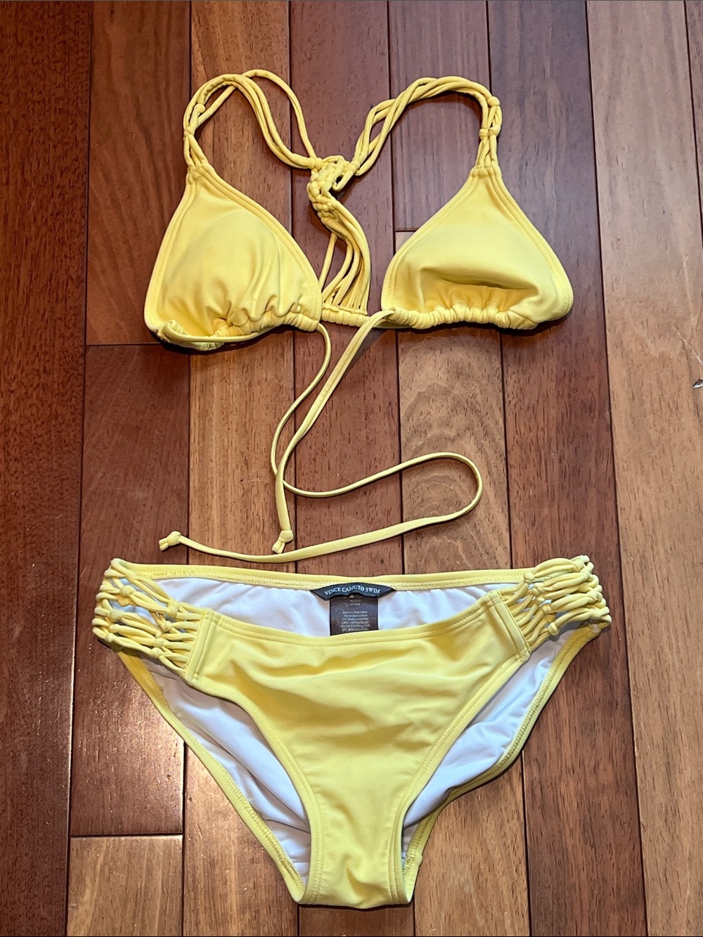 Vince Camuto Yellow Braided Triangle Bikini Set